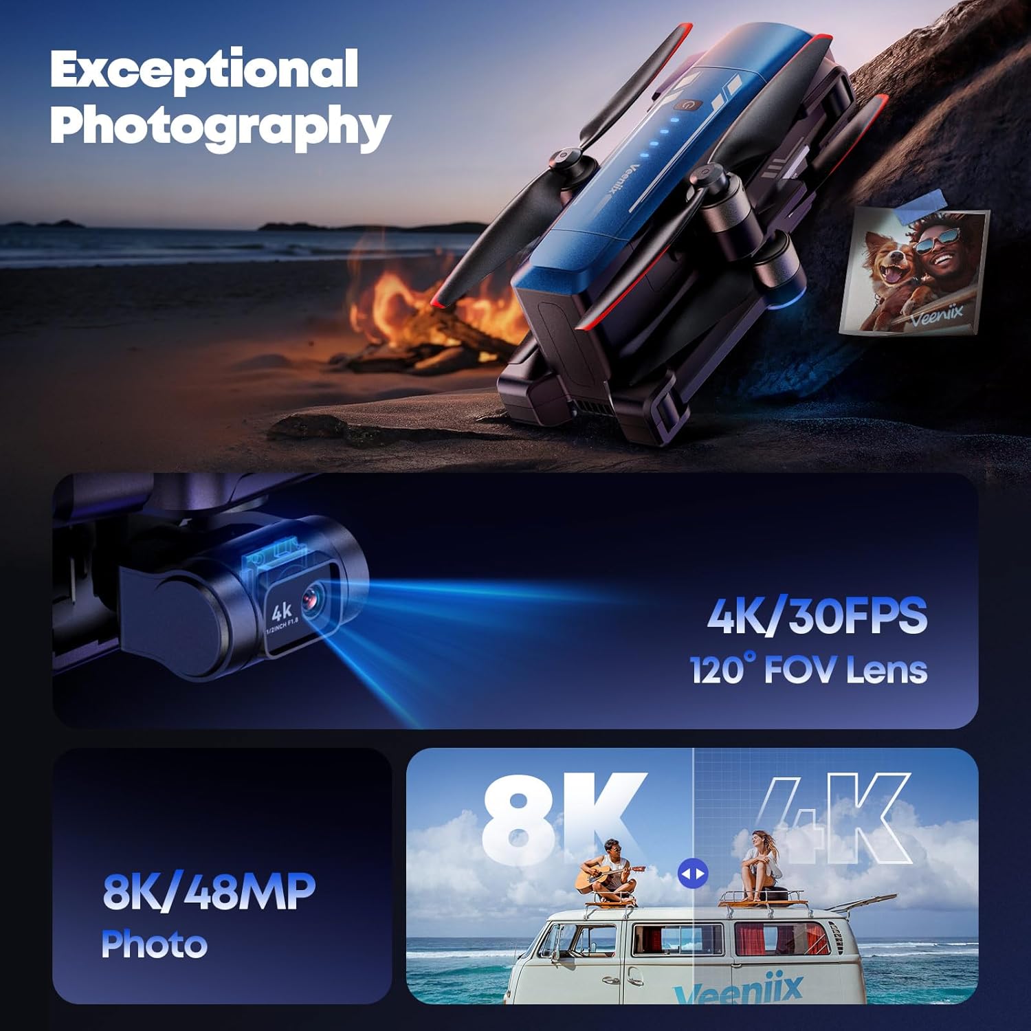 V11PRO Drone with 8K Camera for Adults, 3-Axis Gimbal Drones with 4K/30fps Video, 1/2 CMOS Sensor, 80min Flight Time with 2 Batteries, 6KM Video Transmission Quadcopter, Professional Drone
